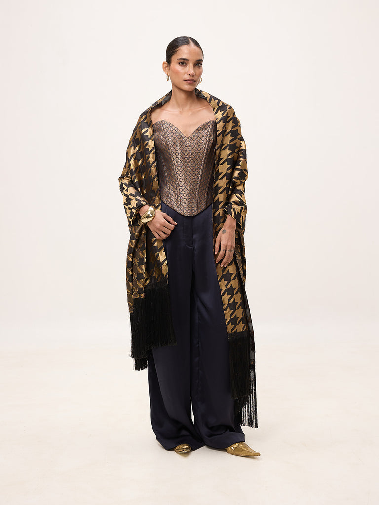 Handwoven Black & Gold Silk Scarf