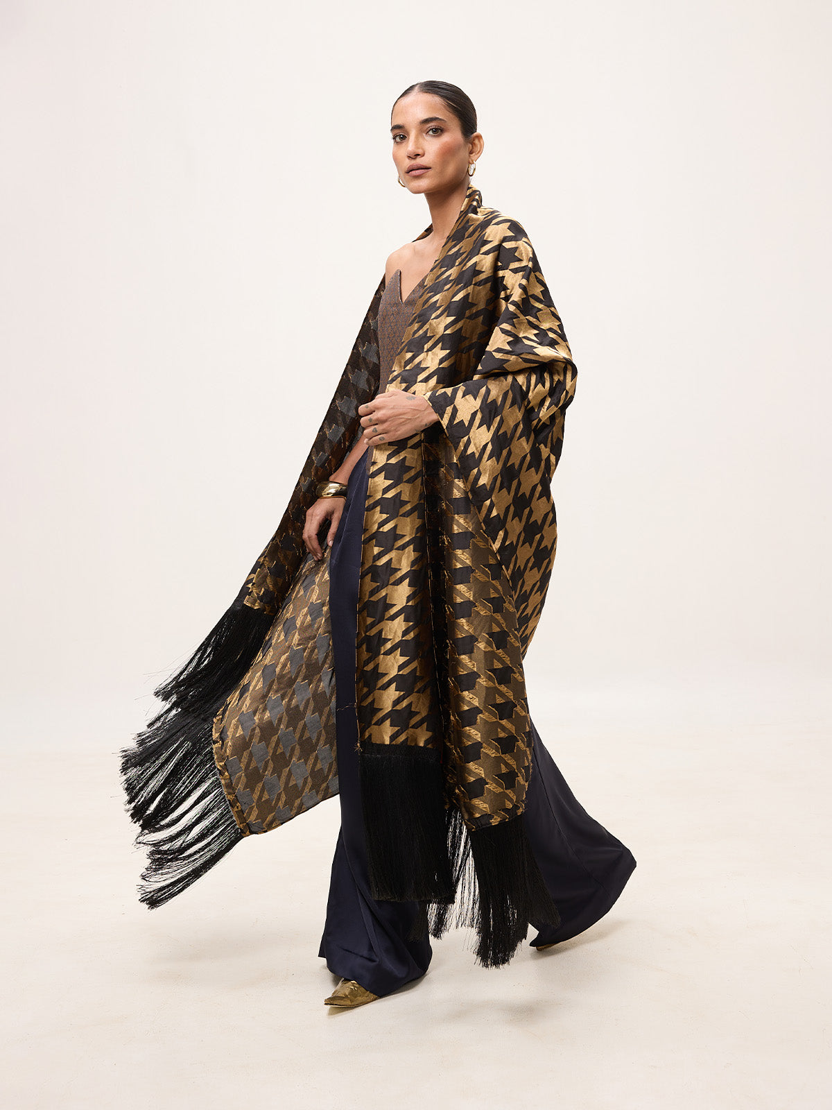 Handwoven Black & Gold Silk Scarf