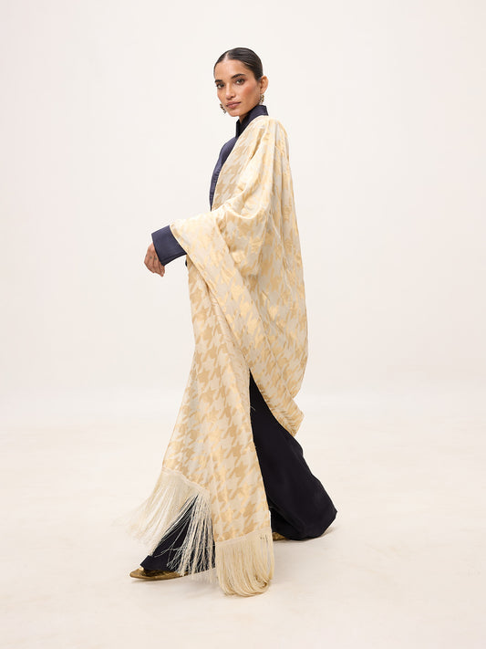 Handwoven Off-White & Gold Silk Scarf