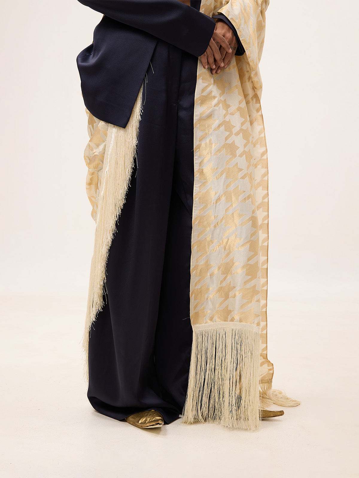 Handwoven Off-White & Gold Silk Scarf