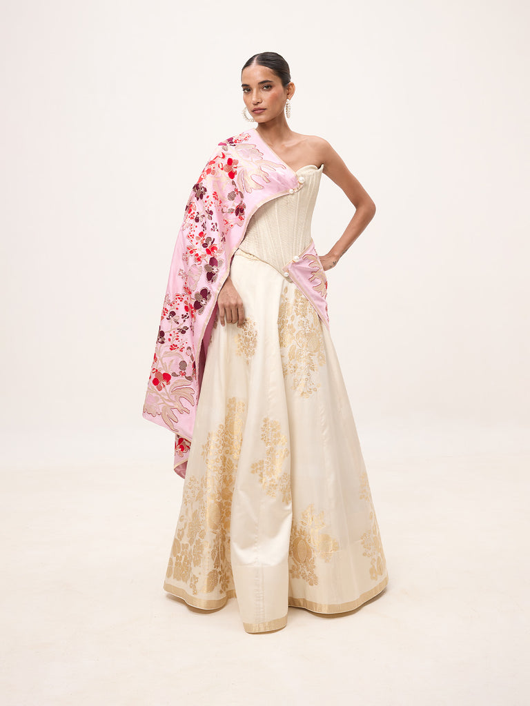 Handwoven Pink Silk Banarasi Shawl
