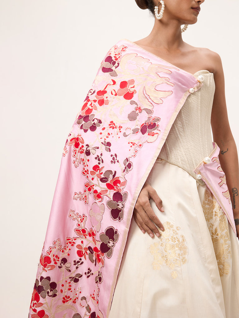Handwoven Pink Silk Banarasi Shawl