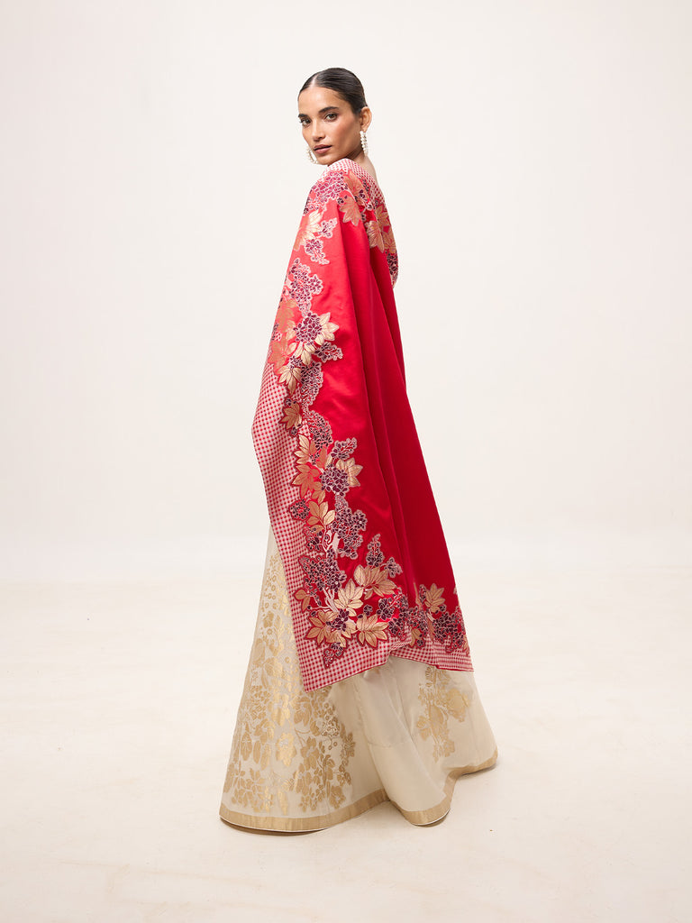 Handwoven Red Silk Banarasi Shawl