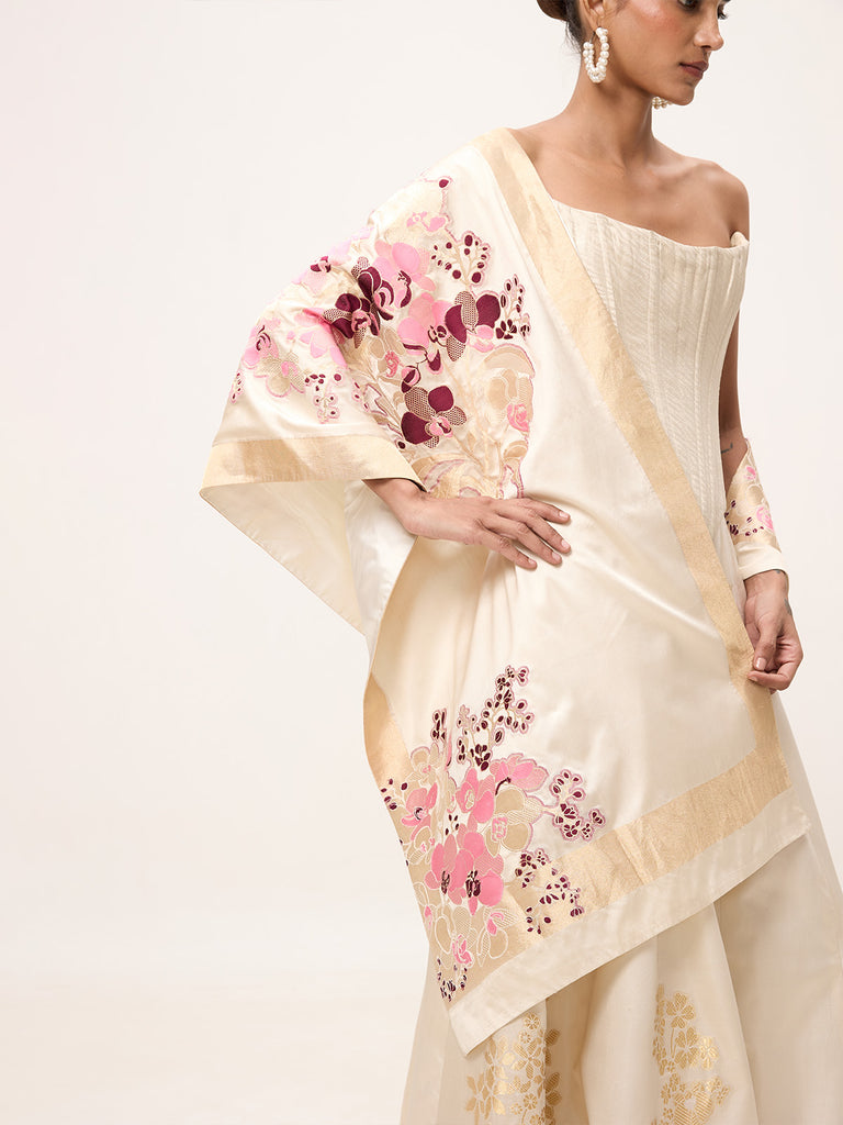 Handwoven Off-White Silk Banarasi Shawl