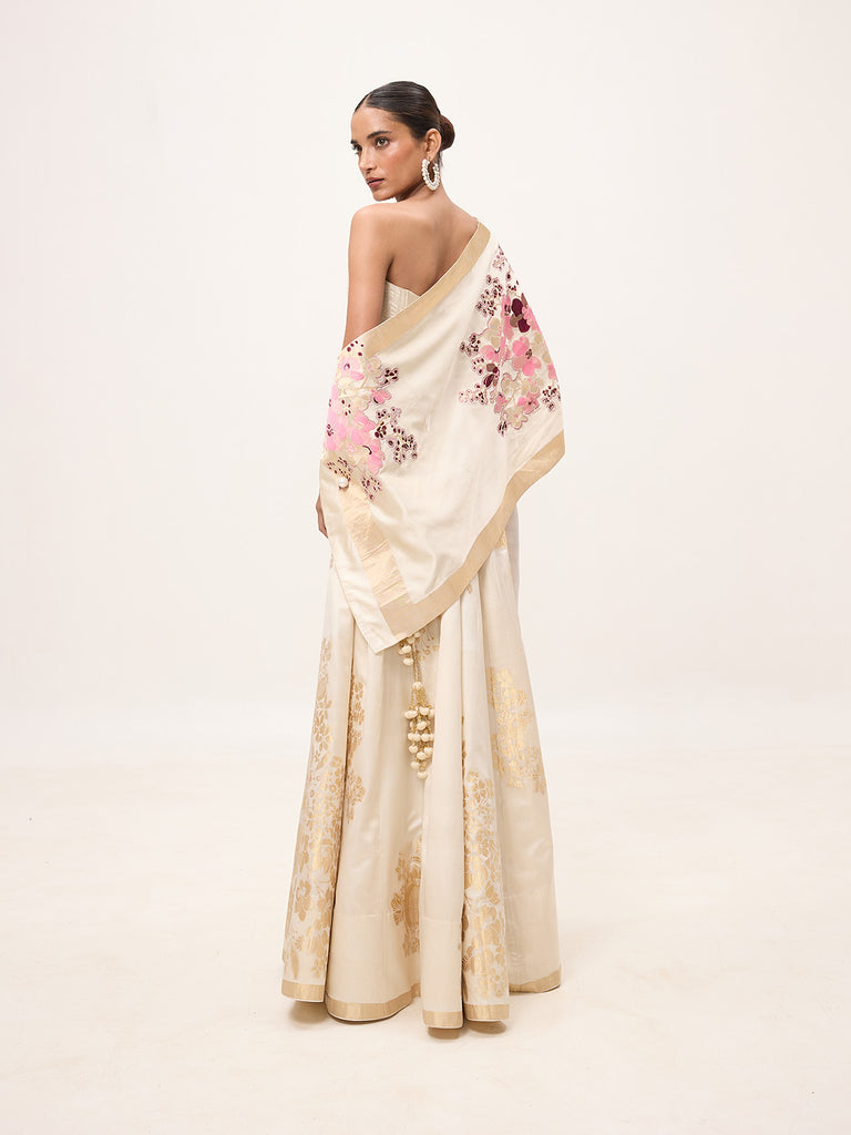 Handwoven Off-White Silk Banarasi Shawl