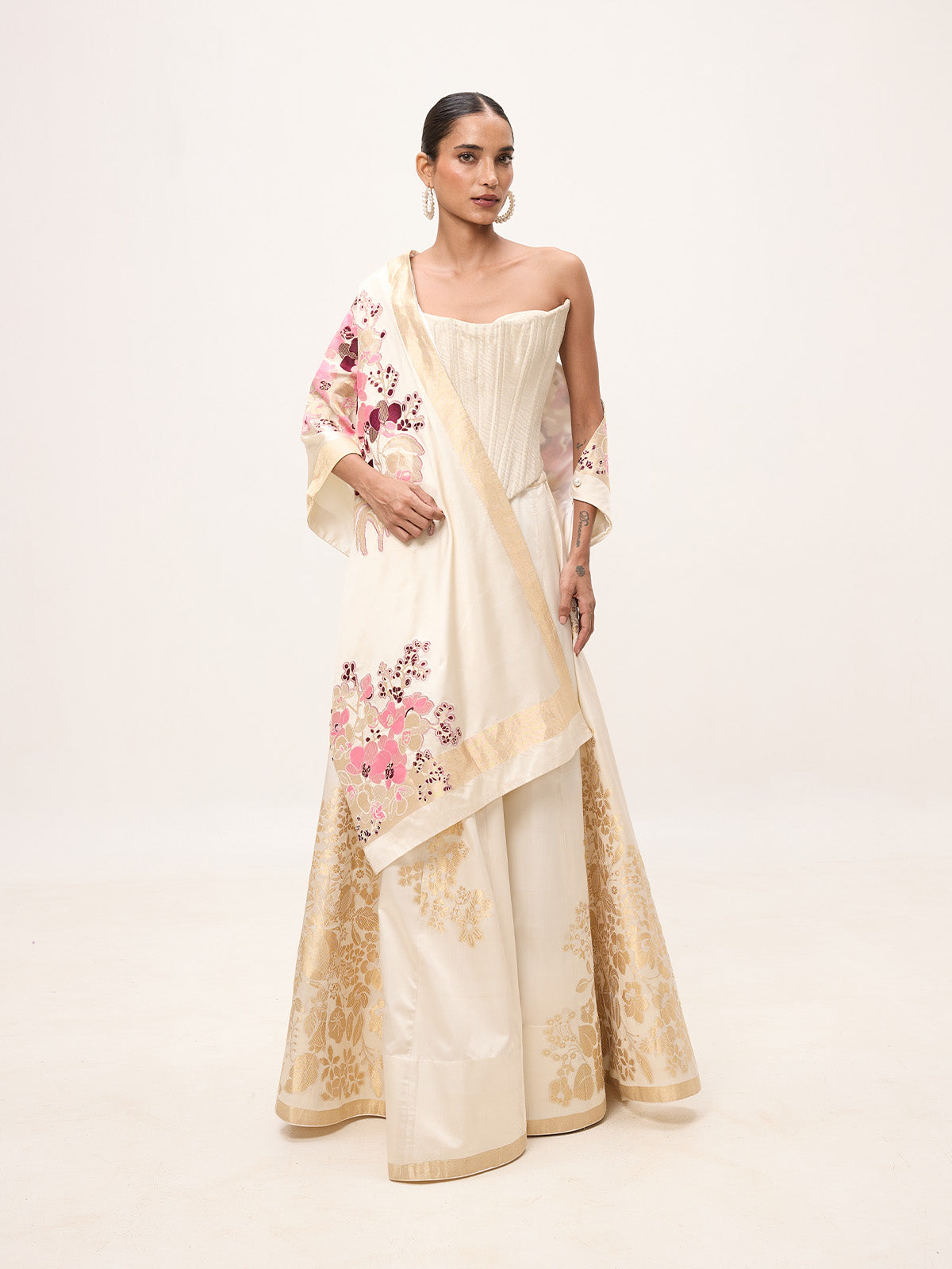 Handwoven Off-White Silk Banarasi Shawl