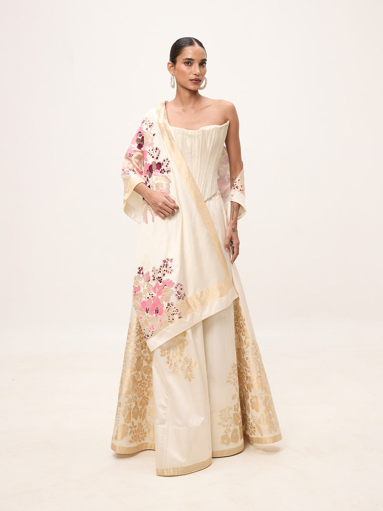Handwoven Off-White Silk Banarasi Shawl