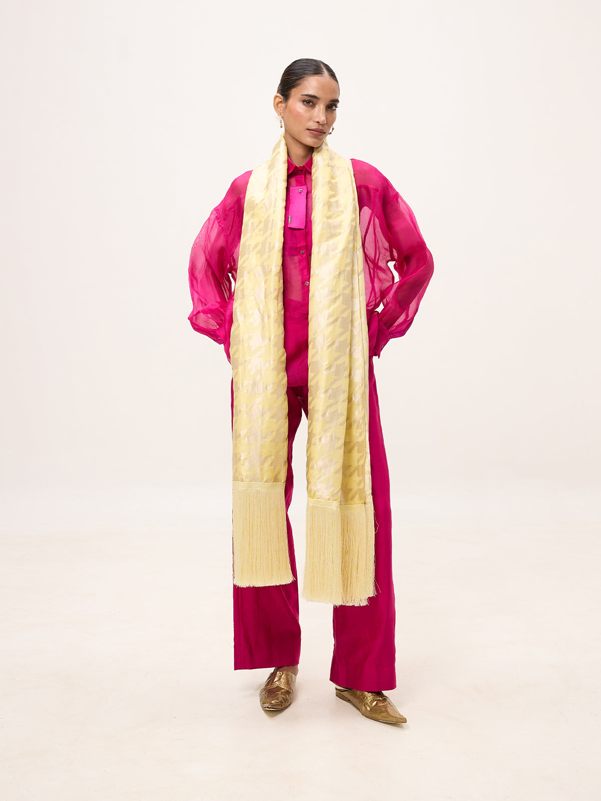 Handwoven Butter Yellow Silk Scarf