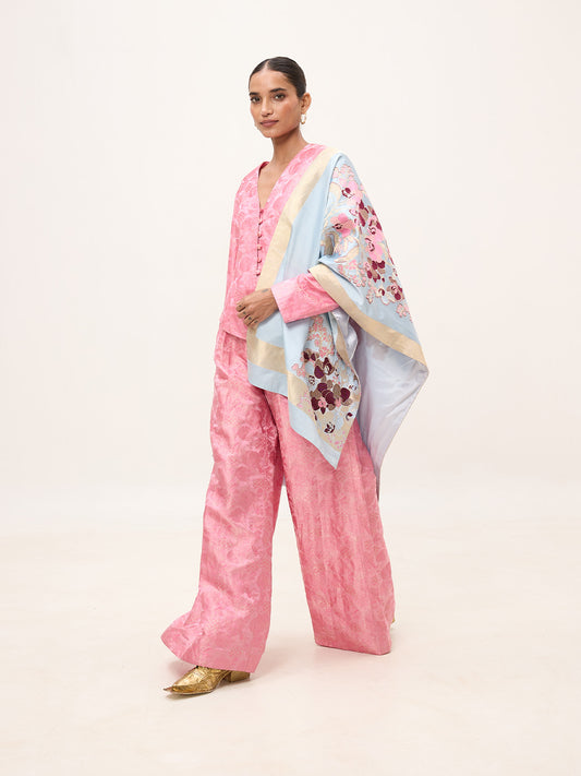 Handwoven Ice Blue Silk Banarasi Fabric