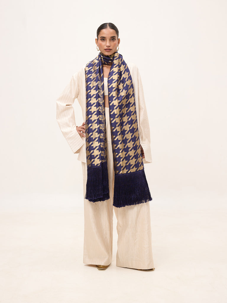 Handwoven Navy Blue Silk Scarf