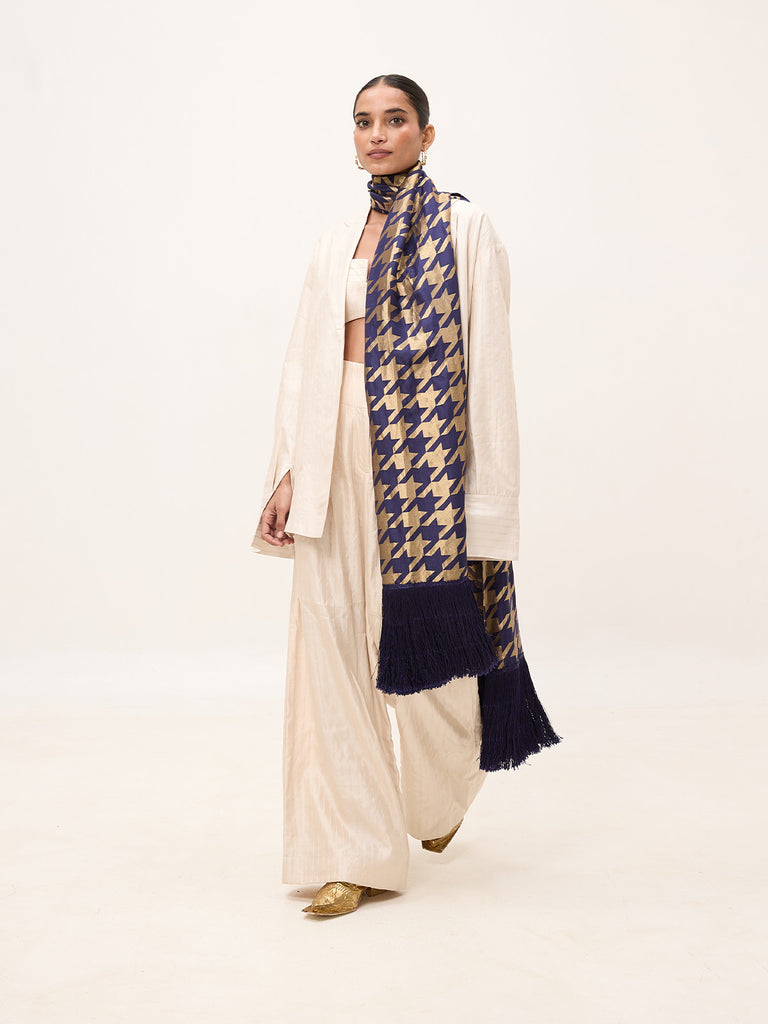 Handwoven Navy Blue Silk Scarf
