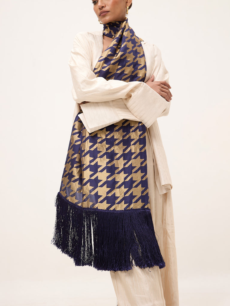 Handwoven Navy Blue Silk Scarf
