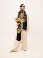 Handwoven Champagne & Black Silk Scarf