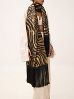Handwoven Champagne & Black Silk Scarf