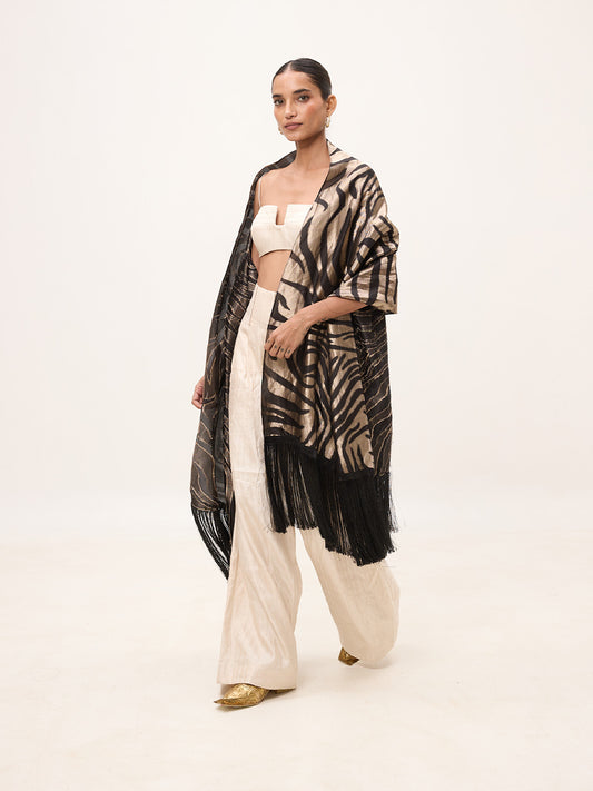 Handwoven Black & Silver Silk Scarf