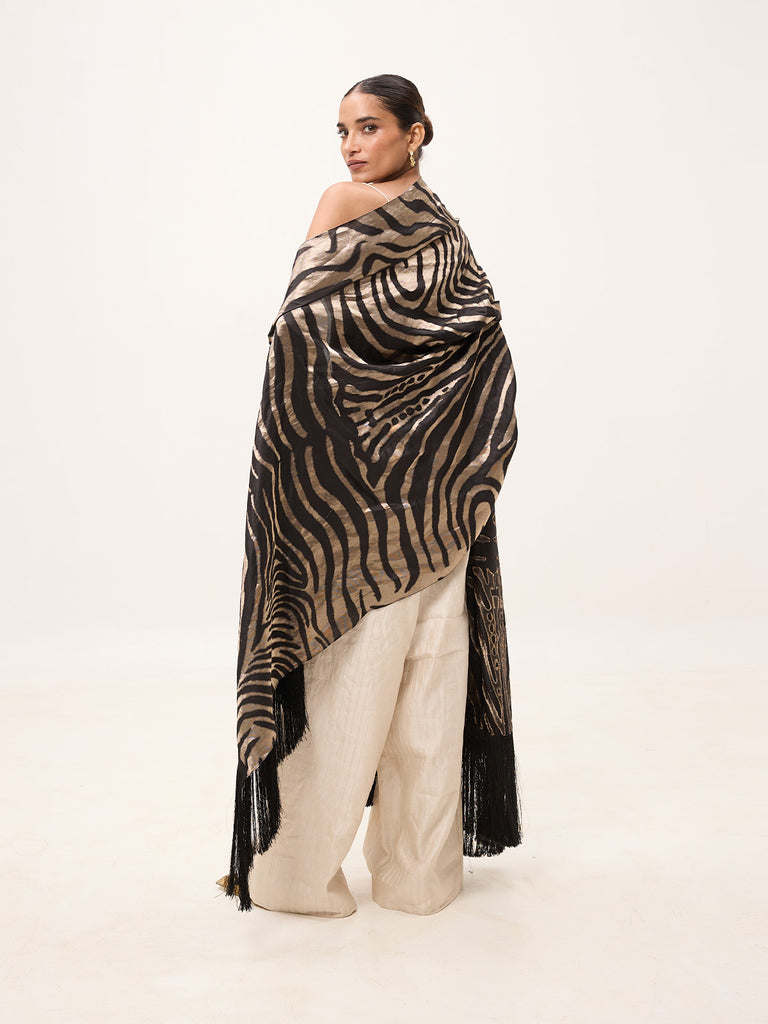 Handwoven Black & Silver Silk Scarf