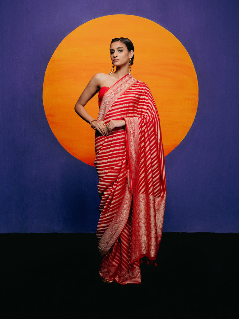 Handwoven Vermillion Red Georgette Saree