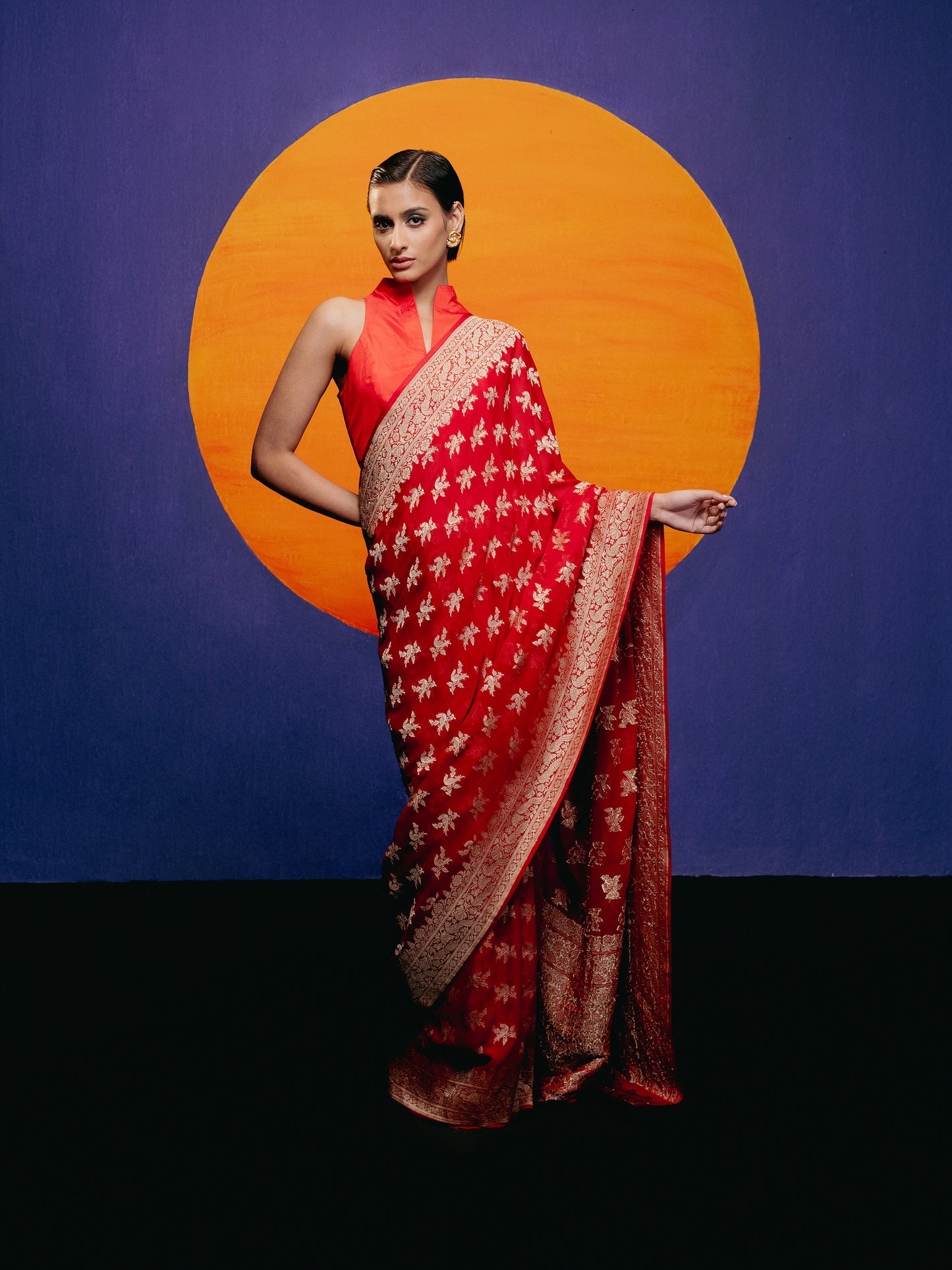 Handwoven Apple Red Georgette Saree