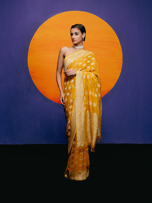 Handwoven Amber Yellow Georgette Saree
