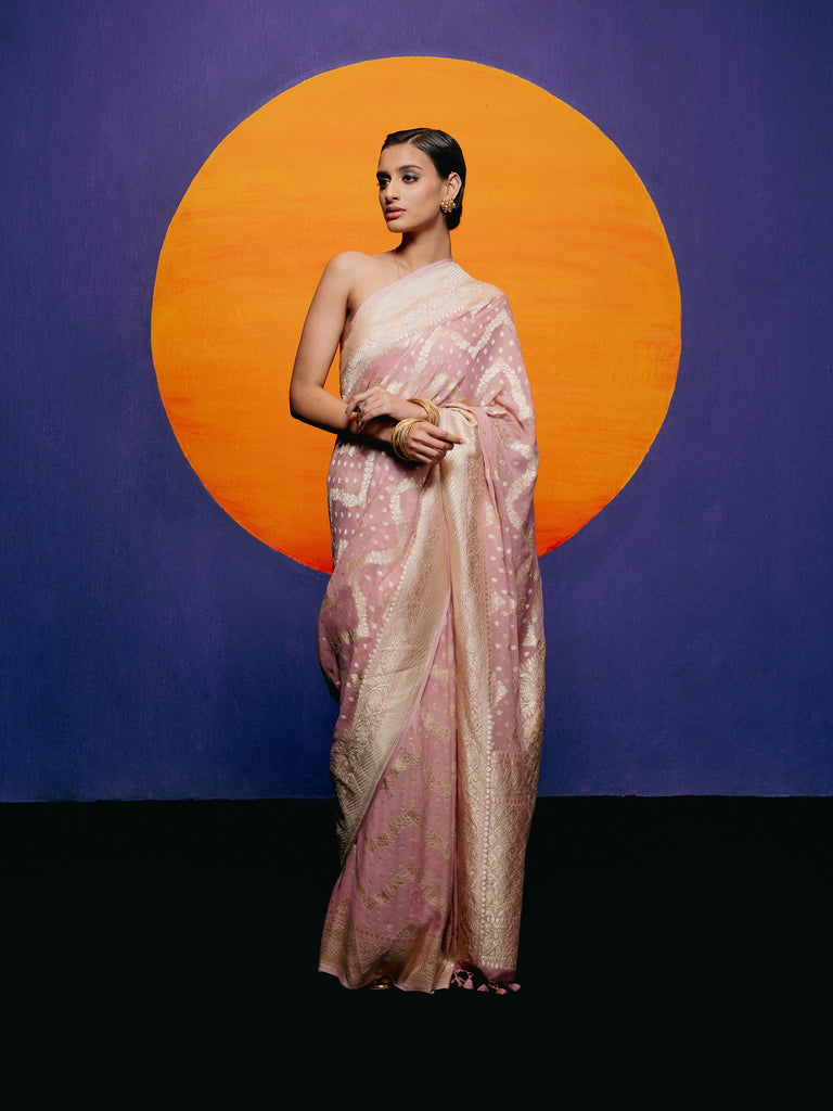 Handwoven Puce Pink Georgette Saree
