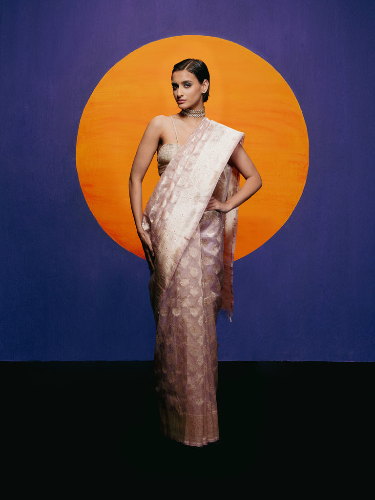 Handwoven Mauve Tissue Saree