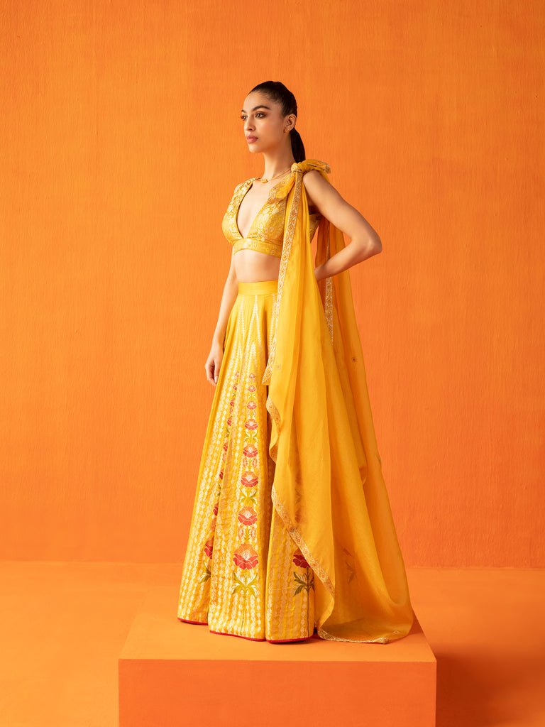 Handwoven Yellow Silk Lehenga