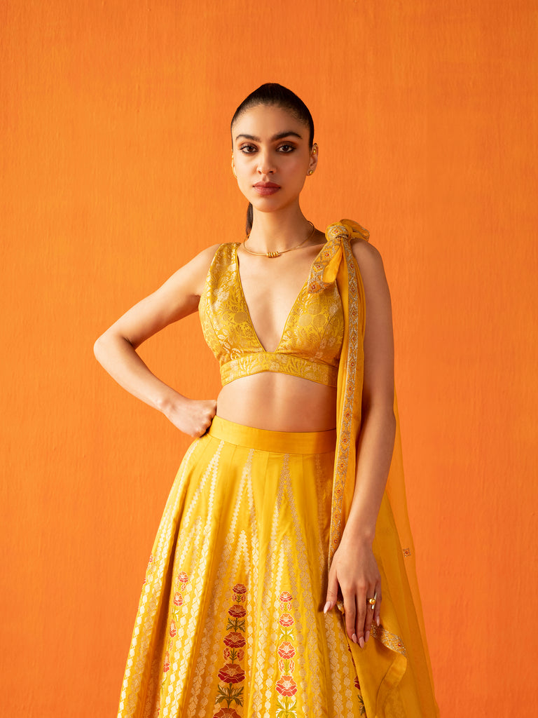 Handwoven Yellow Silk Lehenga