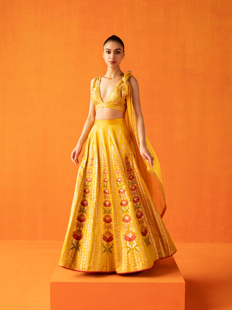 Handwoven Yellow Silk Lehenga
