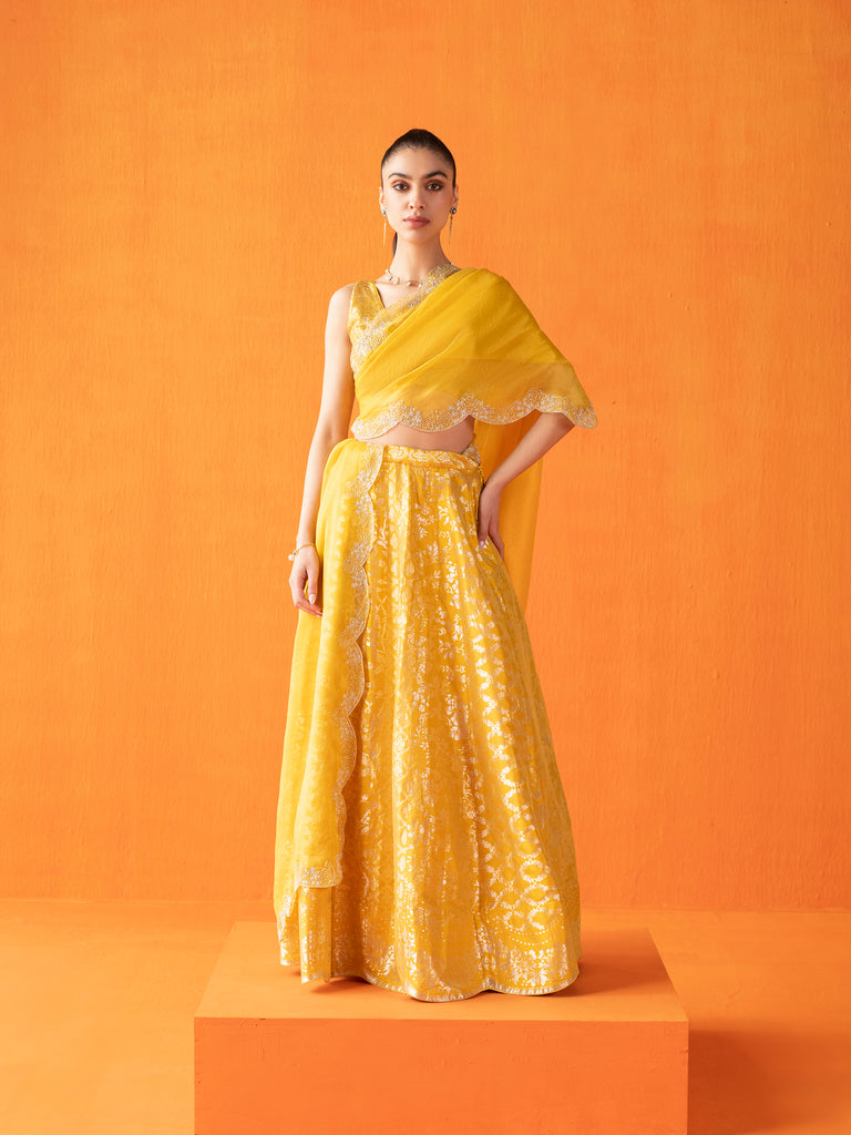 Handwoven Yellow Silk Lehenga