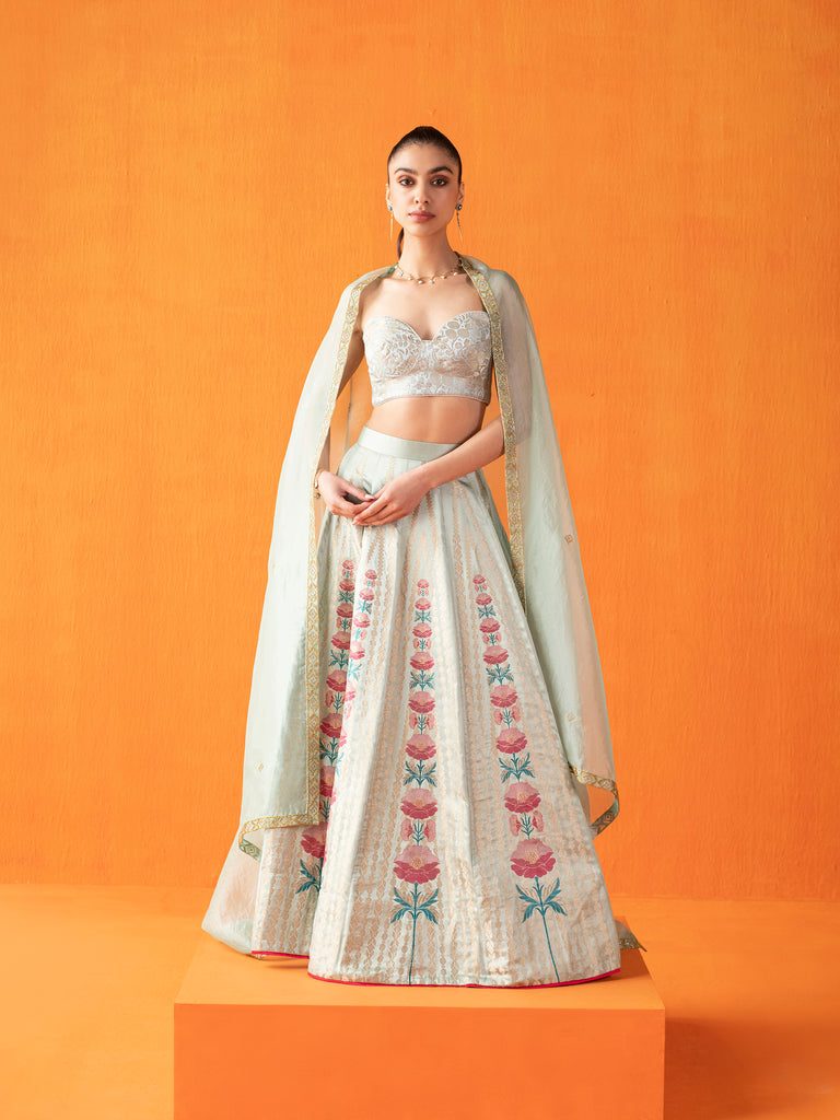 Handwoven Green Silk Lehenga