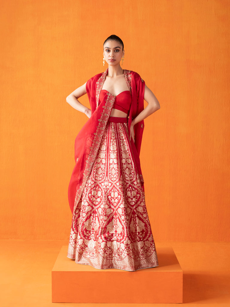 Handwoven Red Silk Lehenga