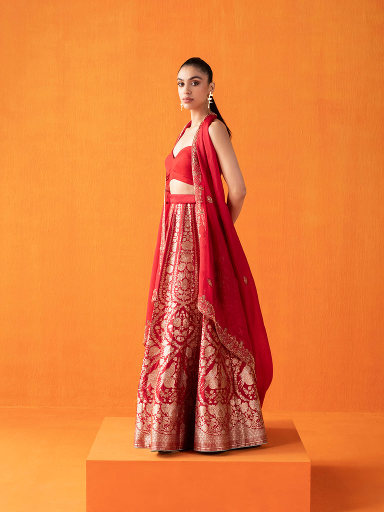 Handwoven Red Silk Lehenga
