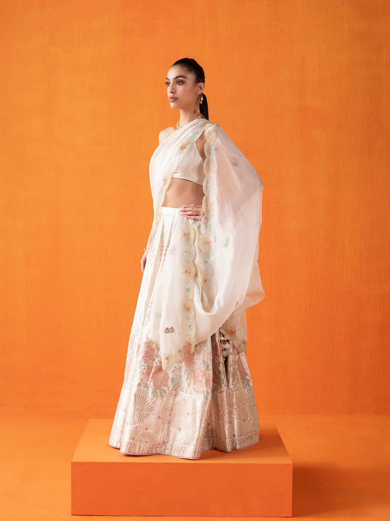 Handwoven Cream  Silk Lehenga