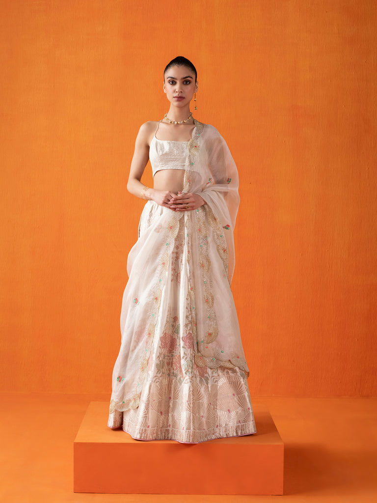 Handwoven Cream  Silk Lehenga