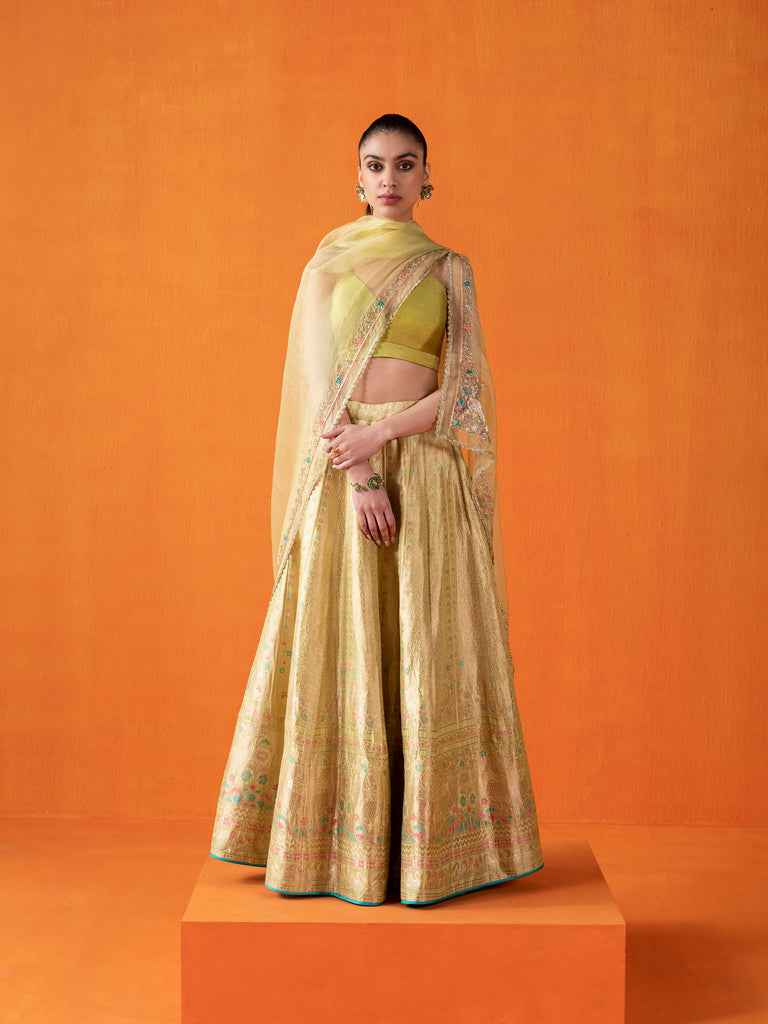 Handwoven Green Silk Lehenga