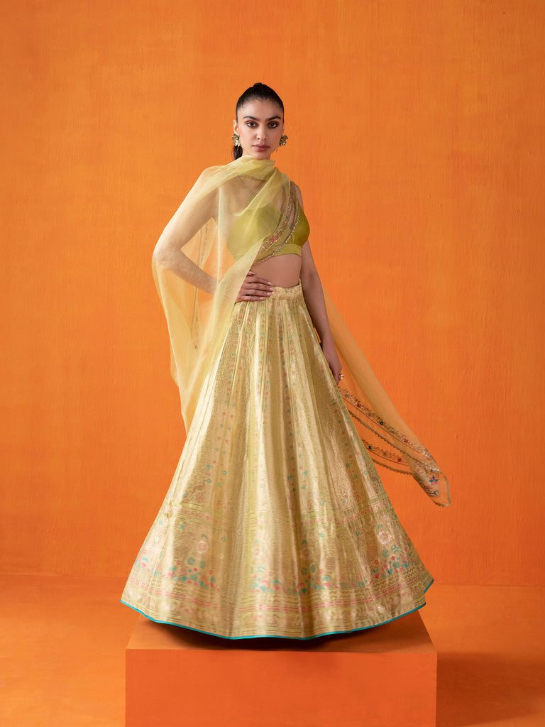 Handwoven Green Silk Lehenga