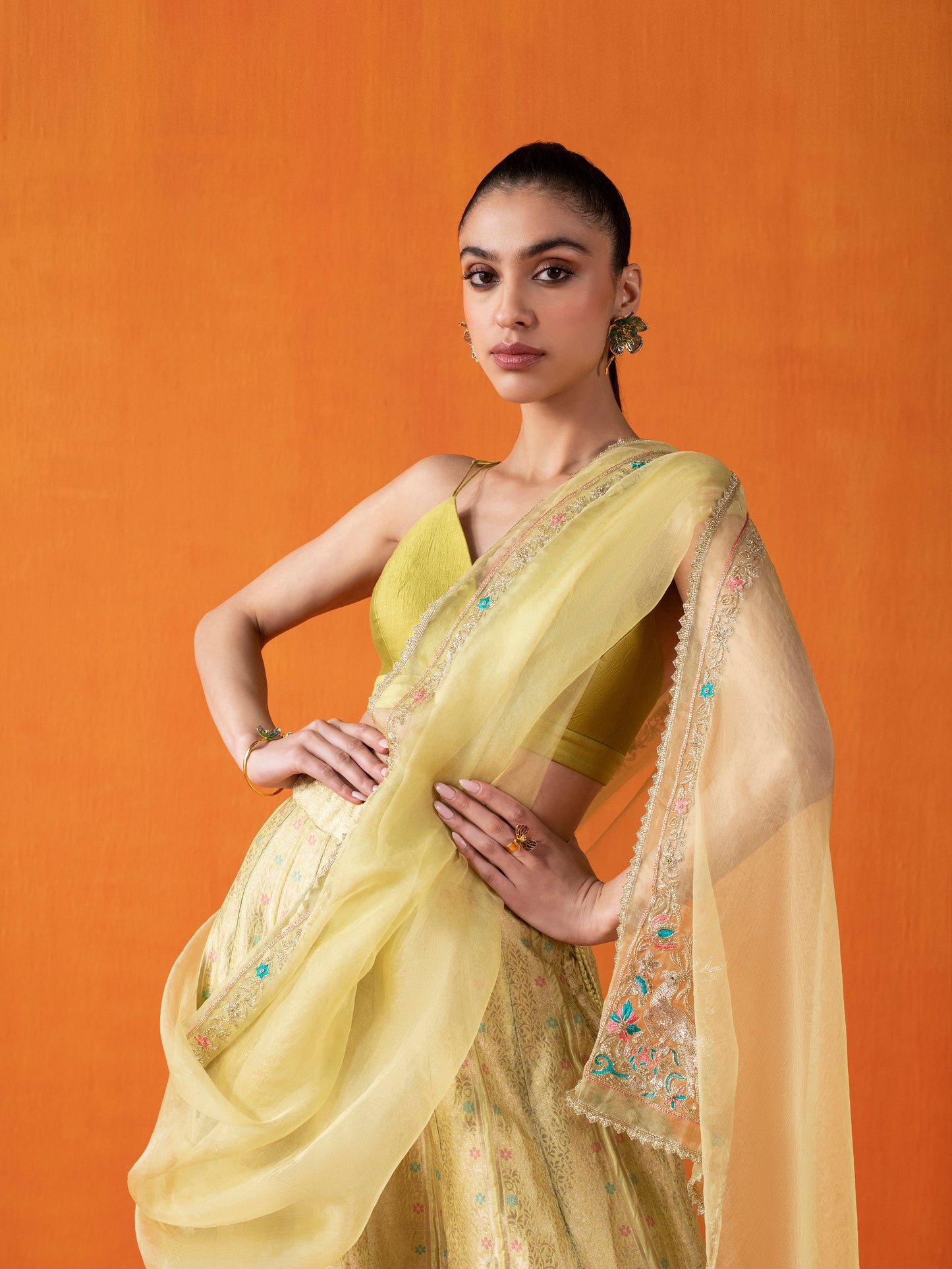 Handwoven Green Silk Lehenga