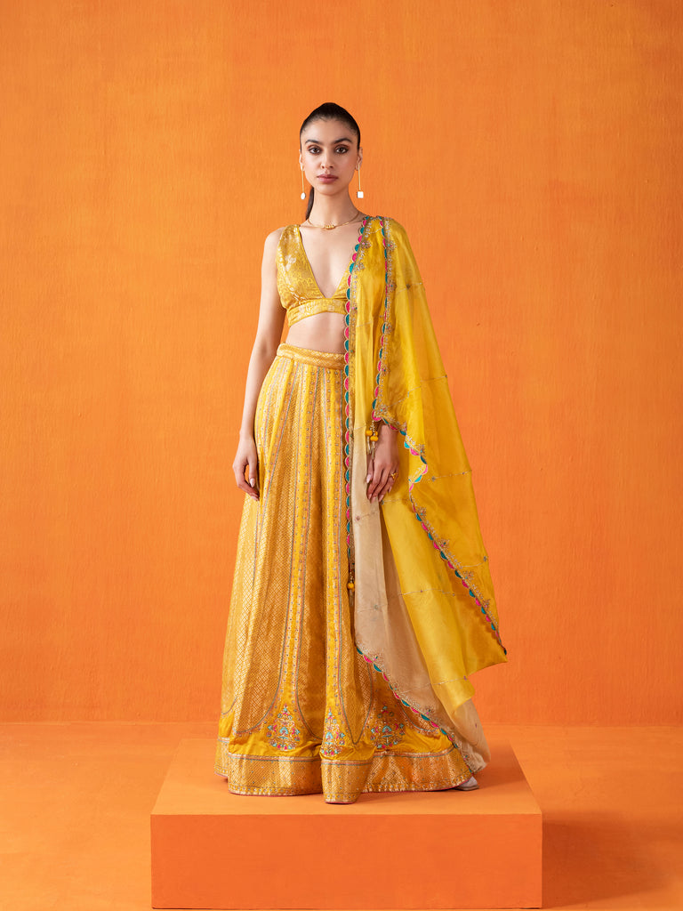 Handwoven Yellow Silk Lehenga