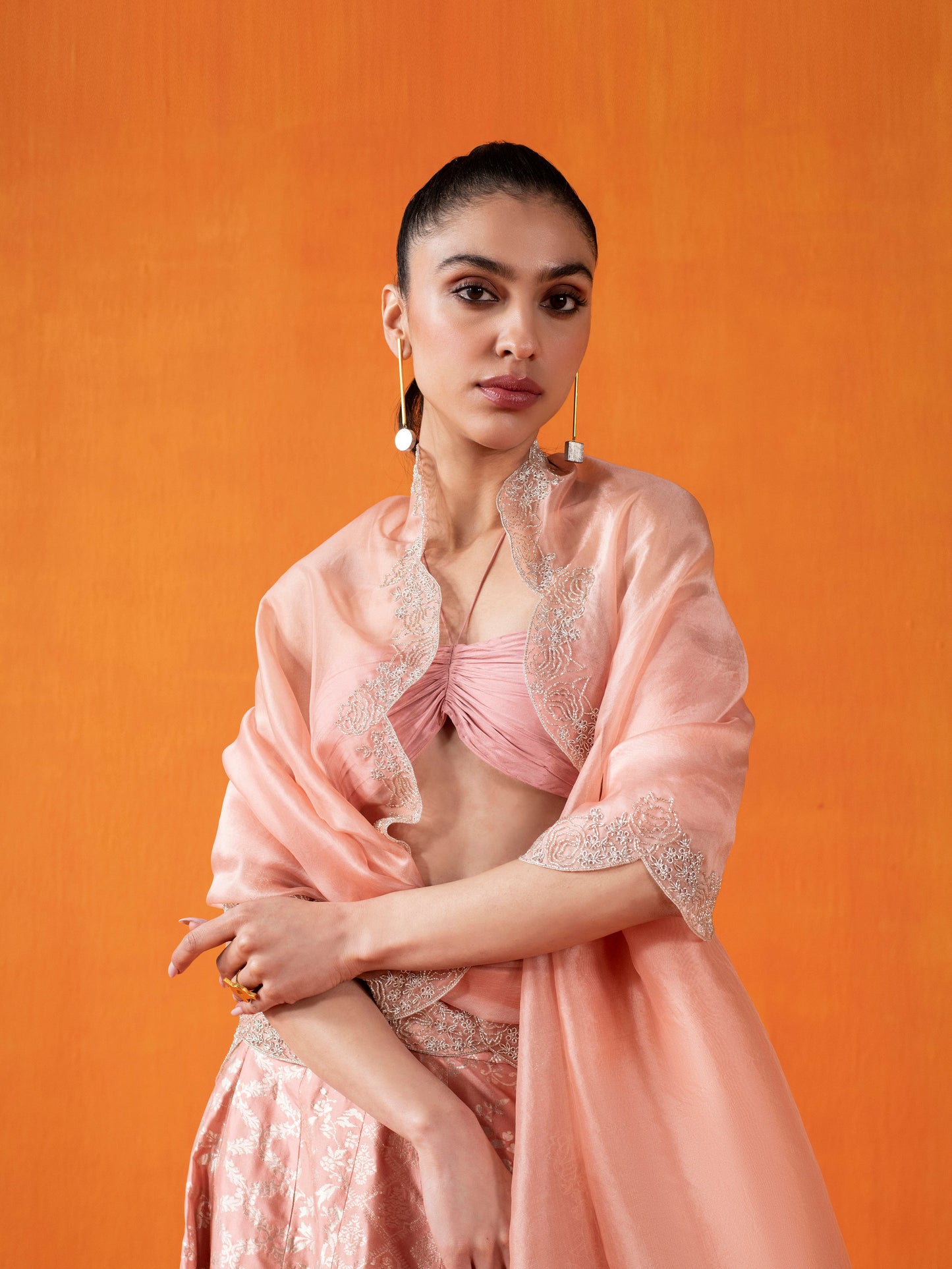 Handwoven Peach Silk Lehenga