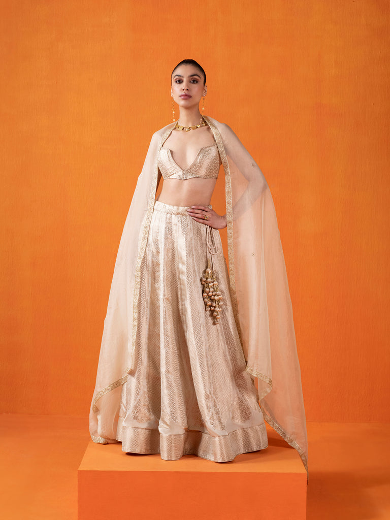 Handwoven Cream Silk Lehenga