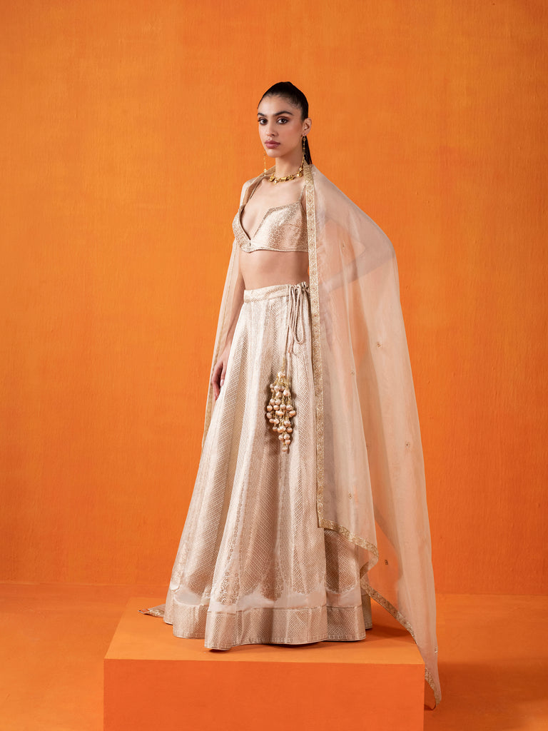Handwoven Cream Silk Lehenga