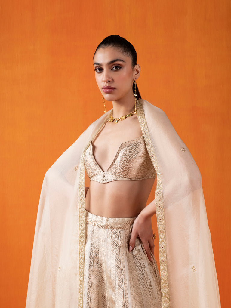 Handwoven Cream Silk Lehenga