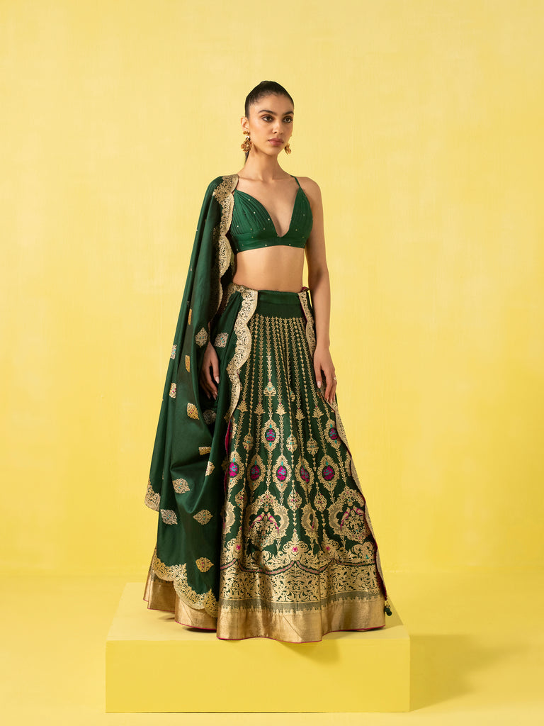 Handwoven Green Silk Lehenga