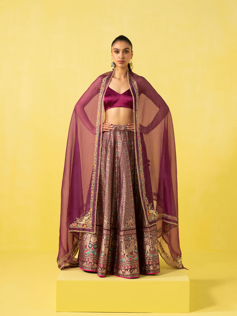 Handwoven Garnet Silk Lehenga