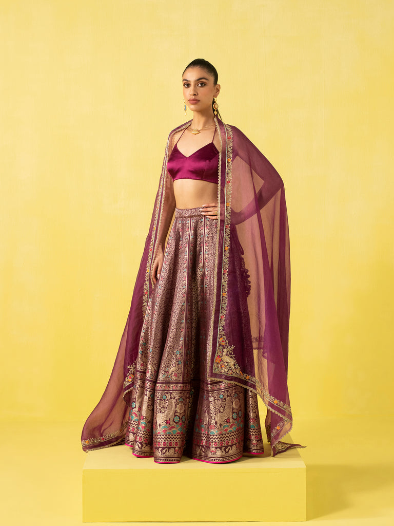 Handwoven Garnet Silk Lehenga