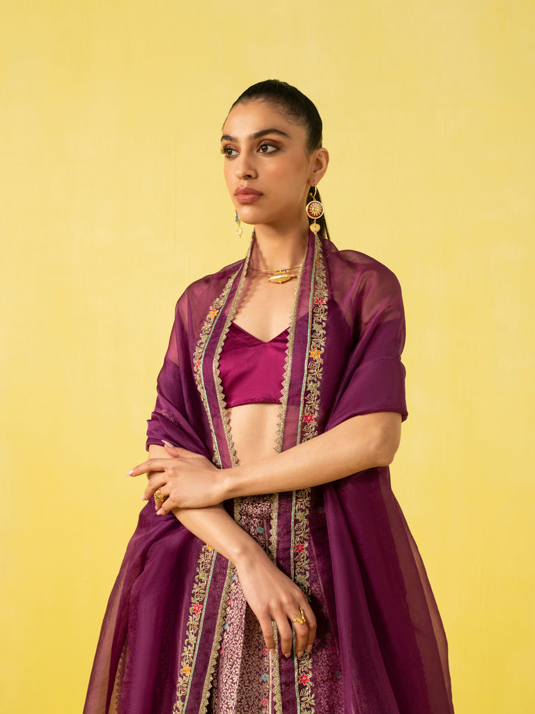 Handwoven Garnet Silk Lehenga