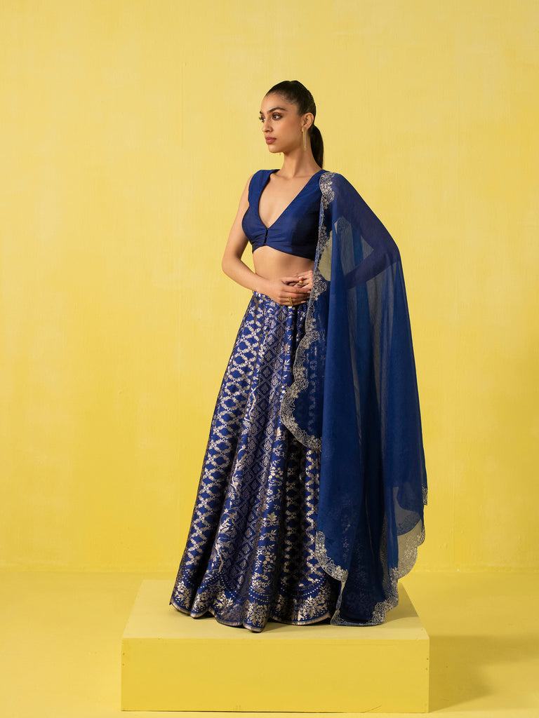 Handwoven Blue Silk Lehenga