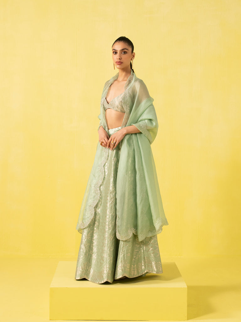 Handwoven Green Silk Lehenga