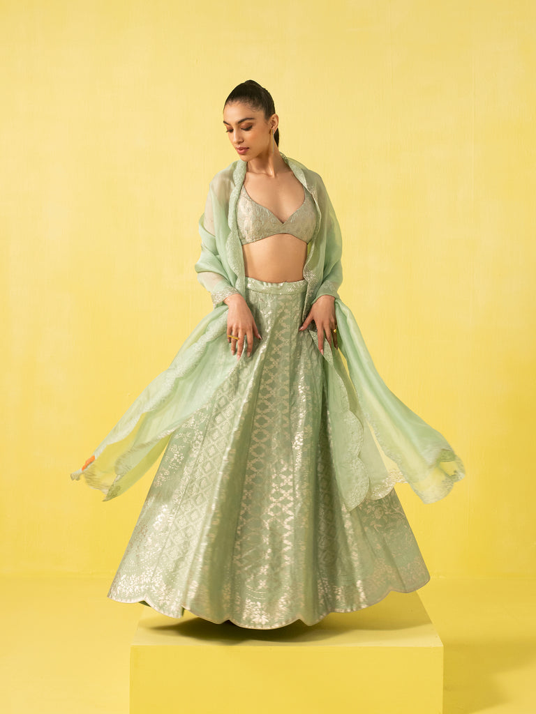 Handwoven Green Silk Lehenga