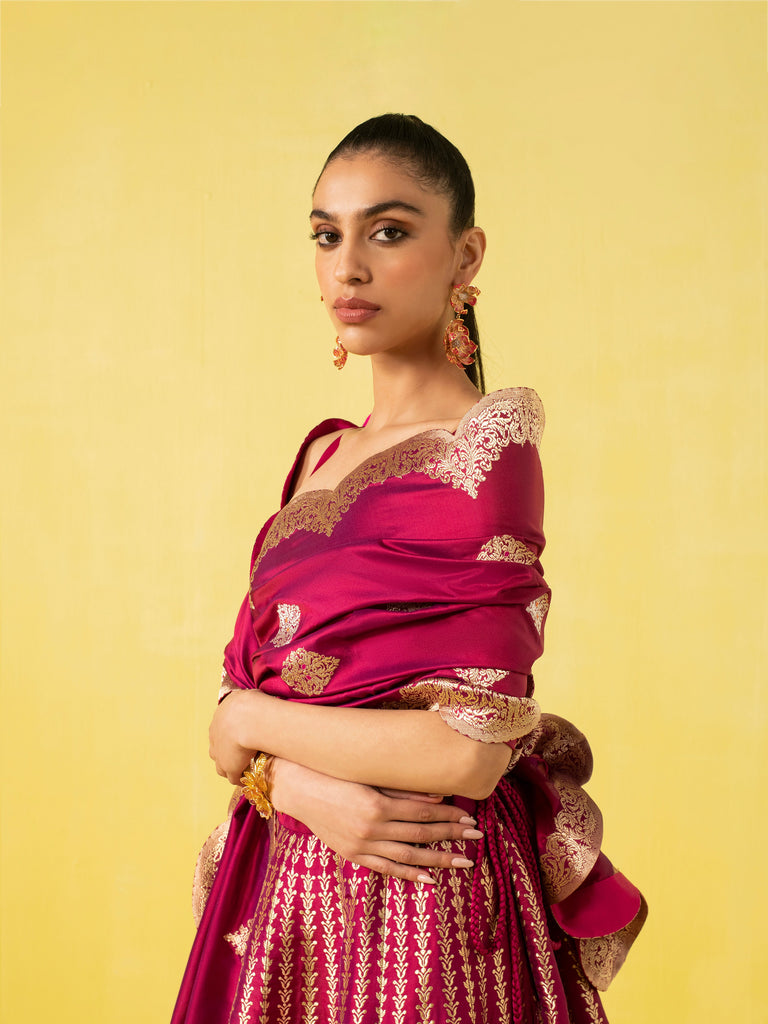 Handwoven Magenta Silk Lehenga